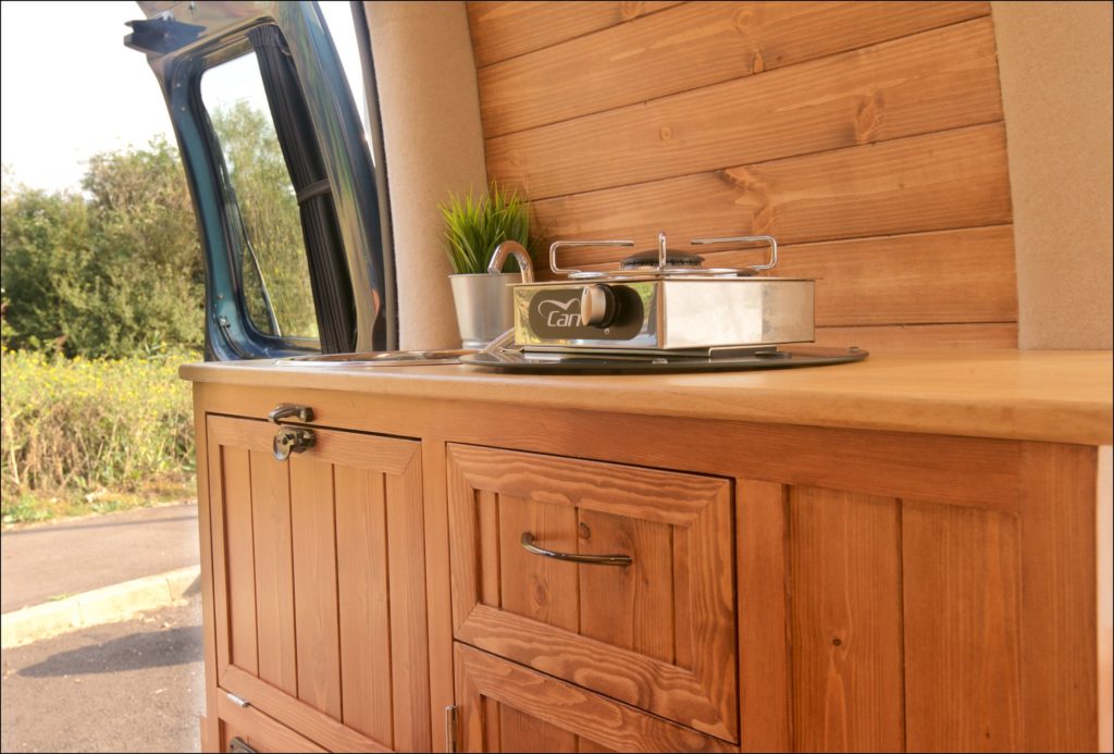 wooden finish in a vw camper