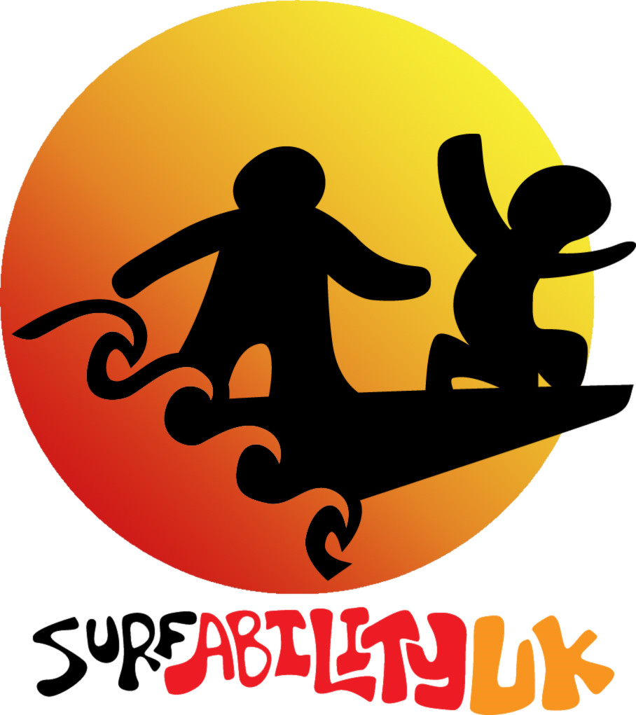 Surfability logo with people furfing against an orange circle.