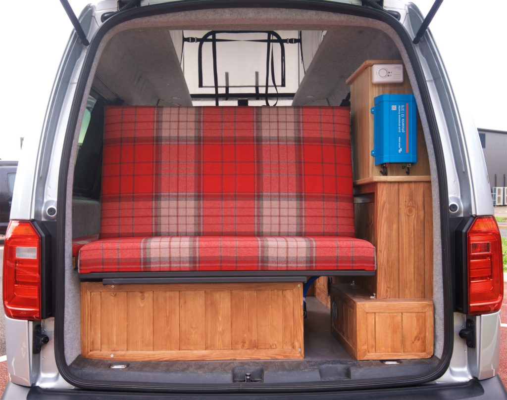 VW caddy campervan conversion boot of van