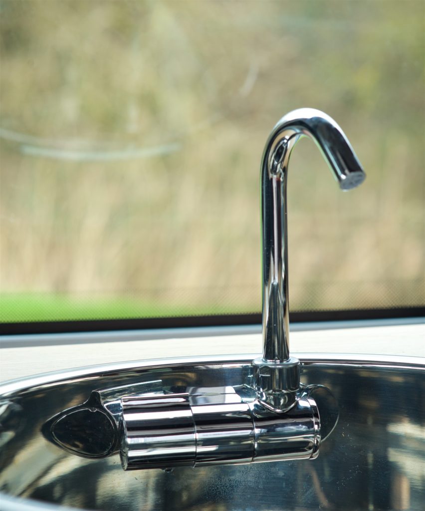 VW caddy campervan conversion close up of sink