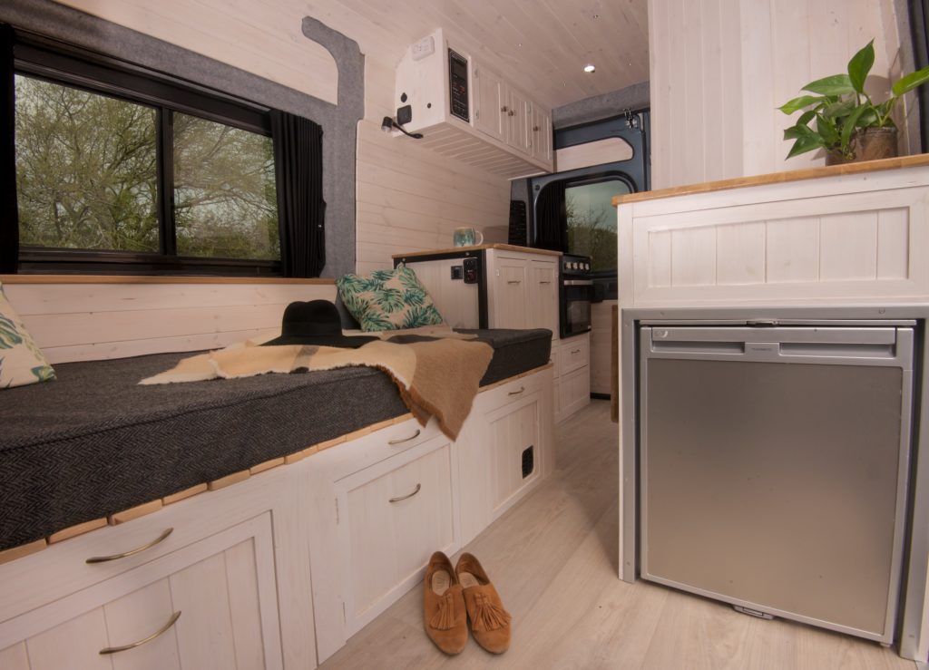 White wood campervan interior Fiat Ducato