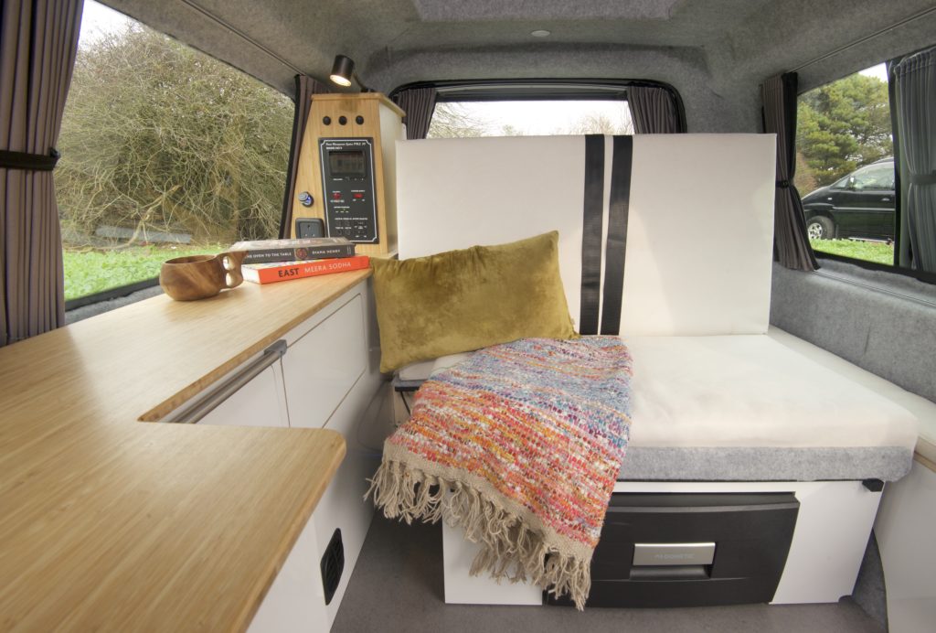 white wood interior micro camper